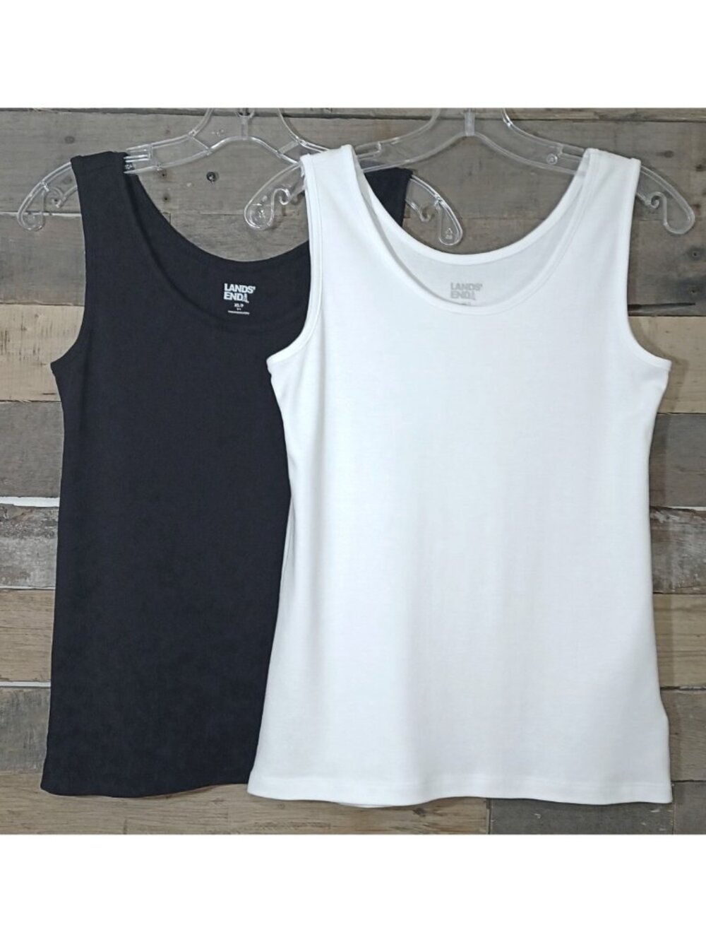 2 Lands End XSP Cotton Scoop Neck Tank Tops